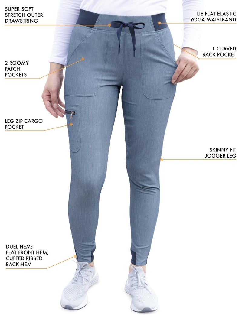 Adar Uniforms Adar Pro Heather Modern Athletic Scrub Set For Women - Modern V-Neck Scrub Top & Yoga Jogger Scrub Pants - P9500H - Heather Navy - XL - Image 4